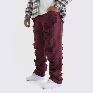 กางเกงผ้ายีนส์สตรีทแวร์สำหรับผู้ชายกางเกงยีนส์ทรงแบ็กกี้ทรงตรงยาวกางเกงขาบานซักได้สำหรับผู้ชาย - Product Image 1