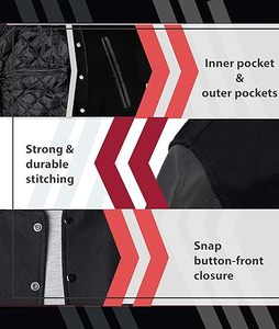 Chaqueta universitaria de lana para hombre, chaqueta de lana de béisbol, chaqueta Bomber informal Letterman, chaqueta cortavientos ligera de alta calidad - Product Image 5