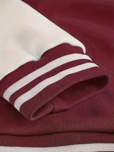เสื้อแจ็คเก็ตวาร์ซิตี้สีแดงเลือดหมูและสีขาวสำหรับผู้ชาย สไตล์พรีปปี้ ติดกระดุมด้านหน้า ทรงปกติ ใส่ได้ในฤดูใบไม้ร่วง สีพื้น คอปกพับได้ คอวี ระบายอากาศได้ดี - Product Image 4