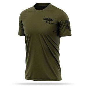 Conception de logo personnalisé SHERIFF Chemise de performance pour hommes Coupe ajustée Col rond manches courtes T-shirts unis décontractés vierges pour hommes - Product Image 4