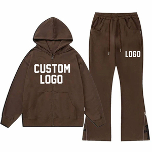 100% algodón personalizado holgado con cremallera Sudadera con capucha Jogger pantalones de chándal conjunto de chándal invierno Jogging chándal de talla grande sólido - Product Image 5