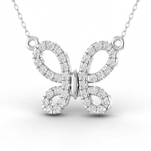 Collar de diamantes con forma de mariposa y cadena |   Diseño Inspirado en la Naturaleza |   Joyería india de oro de 14 quilates - Product Image 1