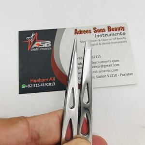 Pinces à épiler professionnelles durables en acier inoxydable de qualité chirurgicale, polies argentées, courbées, inclinées, pointues, marque ASB, pour le façonnage des sourcils - Product Image 5