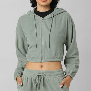 Chaqueta deportiva de manga larga con estampado bordado para mujer, OEM diseño personalizado, Sudadera corta con cremallera completa, sudadera deportiva de talla grande, transpirable y lavada - Product Image 1