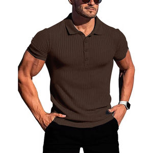 Vêtements de sport de course à pied pour hommes, vêtements de fitness d'été, t-shirt polo à manches courtes à haute élasticité, t-shirt polo en maille fine - Product Image 4