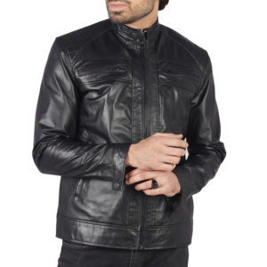 Vestes pour hommes en peau de crocodile Veste d'hiver en cuir noir Bomber Style Stand Long Fermeture à glissière Poches avant Veste pour hommes - Product Image 1