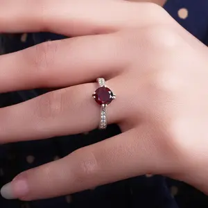 Anillo de Plata 925 con Rubí para Mujer, Bañado en Rodio y Oro, Engaste de Bisel con Circonita, Joyería de Platino, Regalo - Product Image 4