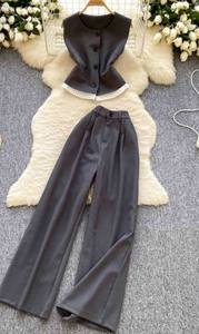 กางเกงขากางเกงเอวสูงลำลองสำหรับผู้หญิงแฟชั่นใหม่2ชิ้น - Product Image 4