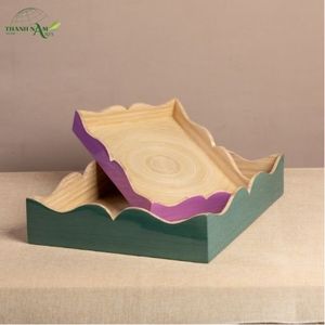 Plateau en bambou artisanal, écologique, durable, finition laquée, sans danger pour les aliments, équilibre ludique entre l'artisanat et la couleur - Product Image 6