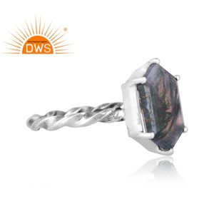 แหวนพลอยมอสอาเกตสีเขียวธรรมชาติสีเงินสเตอร์ลิงออกซิไดซ์ขายดีที่สุดสำหรับเป็นของขวัญสำหรับผู้หญิง - Product Image 3