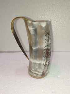 Taza de cuerno para beber de cerámica tallada vikinga personalizada hecha a mano altamente pulida cuerno Natural India Vintage vino/abeja - Product Image 4