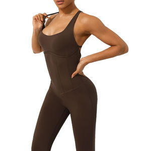 2025 OEM Comfortable Women Yoga Set Best Selling Women Yoga Set Light Weight Women Yoga Set Yellow Color Sleeveless Slim Fit - Product Image 5