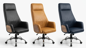 Chaise de bureau de direction en cuir synthétique avec détails en bois, base métallique, pivotante, réglable, ergonomique, pour usage professionnel - Product Image 4