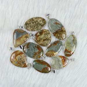 Colgante de piedras preciosas de jaspe con imagen americana natural, joyería semipreciosa con bisel de cabujón, colgantes y dijes de moda - Product Image 1