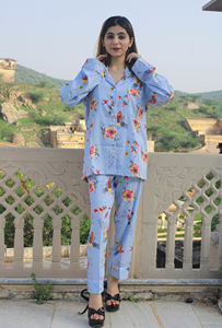 Conjunto de pijama informal tejido de seda 100% transpirable para mujer, estampado Floral bohemio, ropa cómoda de noche diaria para la brisa del verano - Product Image 3