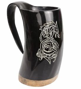 Taza de cuerno africano vikingo de búfalo Natural artesanal de primera calidad con fondo de madera para té, café y cerveza - Product Image 4