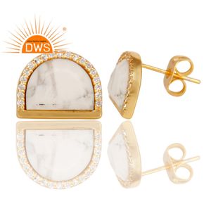 Meilleure vente de boucles d'oreilles en argent sterling plaqué or 18 carats avec pierres précieuses Cz et Howlite naturelles Fabricant de bijoux personnalisé - Product Image 3