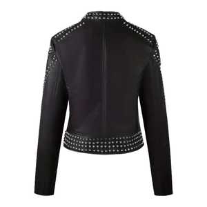 Chaqueta Bomber de Cuero Genuino Personalizable para Hombre, con Botones Decorativos, Remaches, Frente Largo y Delgado, Impermeable, Estilo Motero - Product Image 4