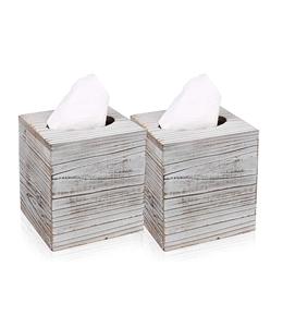 Cubierta de caja de pañuelos Barnwood blanca: Paquete de 2 soportes para caja de pañuelos que incluye panel inferior deslizante elegante cubierta de caja de pañuelos cuadrada - Product Image 1