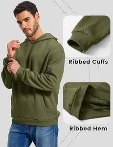 Sweat à capuche unisexe en coton épais pour l'hiver, noir délavé, surdimensionné, avec poche, broderie et impression numérique pour le streetwear - Product Image 6