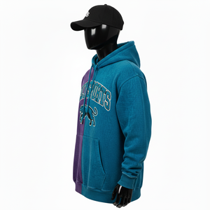 Sweat à capuche en molleton de coton lourd 320 GSM, couleur bleu sarcelle, bloc de couleur, panneau divisé, logo personnalisé, broderie, sweat à capuche basique - Product Image 3