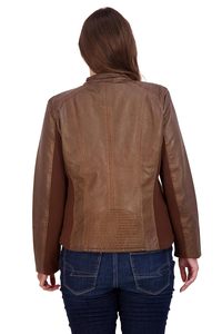 Veste en cuir véritable marron personnalisée pour femmes Veste de motard en cuir d'agneau avec impression de logo personnalisé à bas quantité minimale de commande - Product Image 3