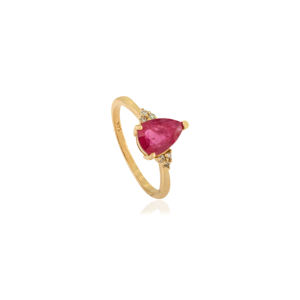 Anillo de Compromiso de Oro Amarillo Sólido K14 con Rubí y Diamantes Auténticos, Diseño Clásico y Elegante, Piedra de Nacimiento de Julio, Joyería para Mujer, Superventas - Product Image 3
