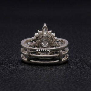 Bague solitaire en or blanc 14 carats avec diamant de laboratoire de taille ovale et ronde pour femmes, bijoux en diamant fin, clarté VS - Product Image 3