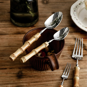 Bambou Design Manche En Bois Couverts Couverts Ensemble Cuillères Fourchettes Couteau À Beurre Simple Maison Ustensiles De Cuisine Argenterie Couverts Cuillères - Product Image 5