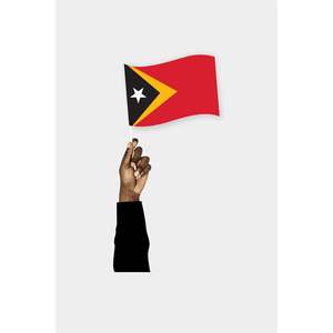 Drapeau portable ornemental du Timor Oriental, imprimé numériquement, en polyester et soie, avec fanion en plastique et mât en fibre de verre - Product Image 1