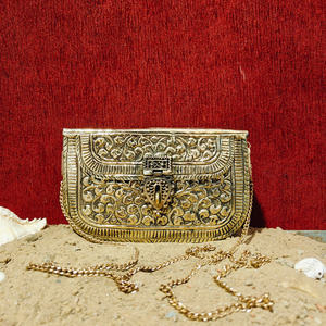 Indian Fully Handcrafted Antique <b>Gold</b> Metal Clutch <b>Bag</b> for Women Luxury <b>Evening</b> Party Wedding Designer Handbag for anniversary - Product Image 5