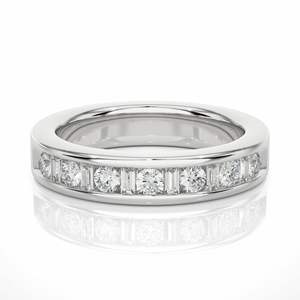 Anillo de Boda de Media Eternidad con Diamantes Redondos y Talla Baguette para Mujer - Product Image 6