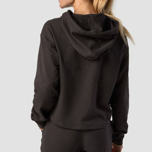 <b>Stand</b> Collar Women's Hoodie Printed Solid Fleece Fabric Breathable Eco-Friendly Winter <b>Drop</b> Shoulder Front Logo 100% Cotton - Product Image 5