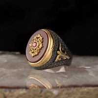 Anillo de Plata de Ley 925 de Alta Calidad para Hombre, Estilo Vintage, para Bodas y Fiestas, con Incrustaciones de Piedras Preciosas Yemen Aqeeq, Chapado en Plata Azuris