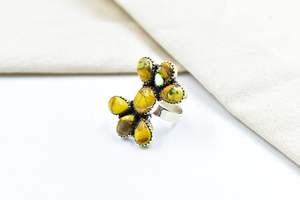 Handmade <b>Adjustable</b> <b>Ring</b> With Honey Dahlia Turquoise And Sterling Silver For Womens Boho Jewelry Style - Product Image 5