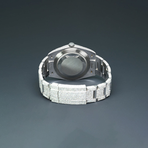 นาฬิกาข้อมือสแตนเลสสตีลหรูหราคุณภาพสูงหน้าปัดสีฟ้า VVS เพชรแสดงวันที่ควอตซ์สไตล์ธุรกิจ20มม. - Product Image 6