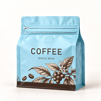 Sachet de café mat à fond plat, type stand-up, avec valve de dégazage unidirectionnelle et fermeture éclair refermable, impression personnalisée pour grains de café