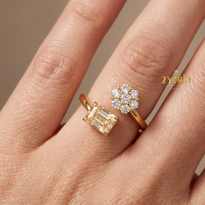 Anillo de Compromiso y Boda de Lujo en Oro Sólido de 18K con Corte Esmeralda Clásico, Engaste de Puntas, Diamante Amarillo de Un Quilate Cultivado en Laboratorio con Certificación IGI - Product Image 3