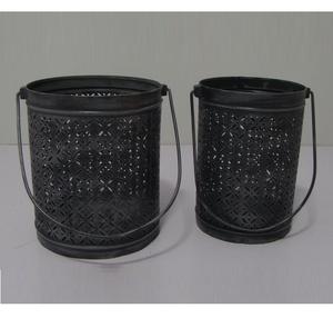 Wholesale Decorative Hollow-Out Metal Lanterns <b>Large</b> Cylinder Iron Pillar Candle Holder Indoor Garden Hanging Lantern withHandle - Product Image 1