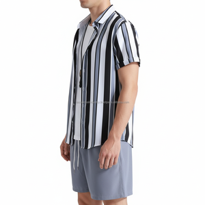 ชุดเซ็ตเสื้อผ้าผู้ชายลายทางสีดำและสีเทาแบบ OEM สั่งทำพิเศษ - ชุดฤดูร้อน 2 ชิ้น - Product Image 5