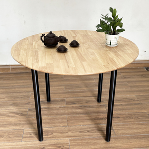 Midcentury Rubber Wood <b>Dining</b> <b>Table</b> <b>Set</b> with Powder-Coated Iron Legs 100cm <b>Round</b> <b>for</b> Parties - Product Image 4