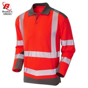 Polos à manches longues de construction à haute visibilité jaune orange avec bande réfléchissante en polyester - Product Image 1