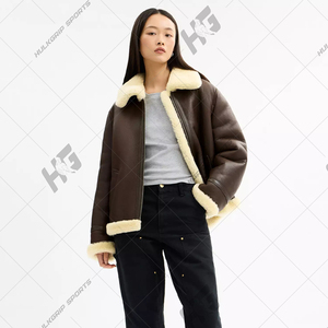 Chaqueta de Cuero de Oveja Marrón para Hombre, Chaqueta Bomber de Primavera, Impermeable, con Capucha y Cremallera - Product Image 6