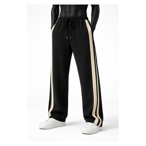 Pantalones de chándal de forro polar con rayas laterales personalizadas para hombre, cintura elástica con cordón, ajuste holgado, pantalones de descanso, venta al por mayor OEM - Product Image 1