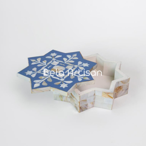 Quemador Bakhoor de acero inoxidable Star Blossom con incrustaciones de azul y nácar aromático ecológico - Product Image 2