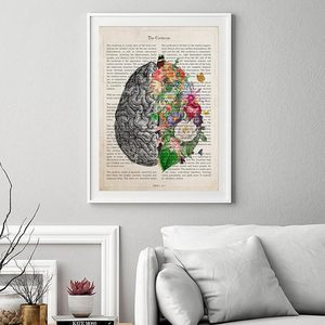 Arte de Pared en Lienzo con Diseño Floral de Anatomía Cerebral Vintage, Pintura Abstracta Estilo Página de Libro, Decoración Moderna para Oficina y Hogar - Product Image 1