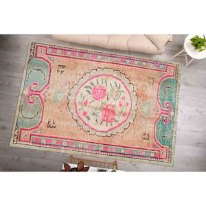 Alfombra Turca con Diseño de Rosas: Estilo Bohemio Vintage, Alfombra Oushak Verde, Alfombra de Chenilla - Product Image 3