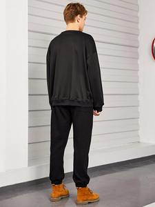 Conjunto de chándal de Jersey de lana de algodón para hombre, ropa deportiva con logotipo personalizado, sudadera para correr de dos piezas de Color sólido, pantalones de chándal de invierno - Product Image 2