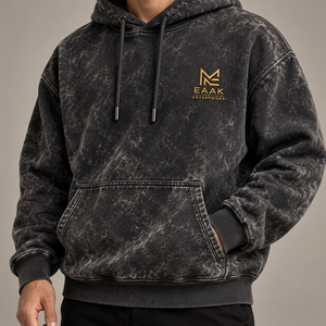 Sweat-shirt à capuche noir délavé pour homme MEAAK, avec cordon de serrage, poche kangourou, logo, style streetwear - Product Image 3