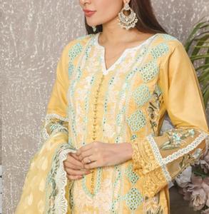 Conjunto de 3 Piezas de Traje de Lino para Mujer, Estilo Moderno, Diseño Tradicional Indio, Estampado Completo, Bordado con Piedras, Traje de Vestir - Product Image 3